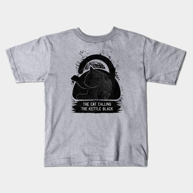 THE CAT CALLING THE KETTLE BLACK Kids T-Shirt by ADAMLAWLESS